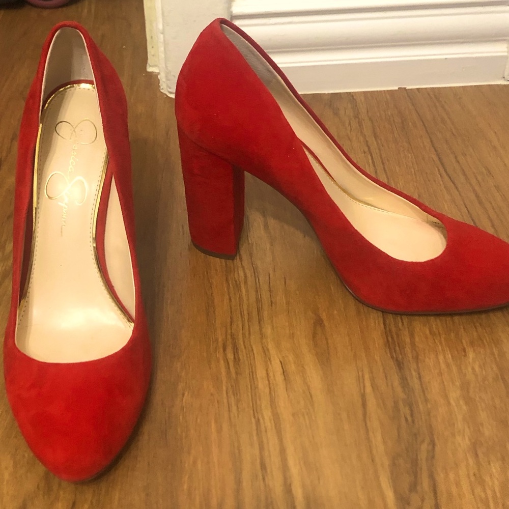 Jessica Simpson red suede heels
